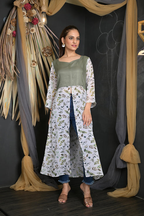 OWO THE LABEL Women Western Dress Long Dress With Front Slit Pattern (OTL-DRS1093)